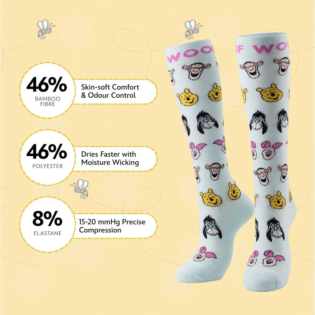 Disney’s Winnie the Pooh and Friends Bamboo Compression Socks, Hundred Acre Smiles - Image 2